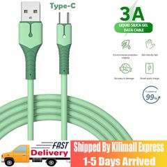 QC2.0 3.0 USB Type C Cable Fast Charging Liquid Soft Silicone Mobile Phone USB Data Cable for Android IOS Green 1.5M/Type-C