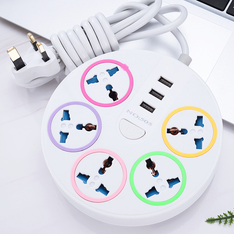 Universal Power Strip Child-Safe Power Strip with 3 USB Ports 2500W Flame Retardant Socket USB Charger Adapter 5AC Outlets Intelligent Charging  Wide Spacing for Kenya Home