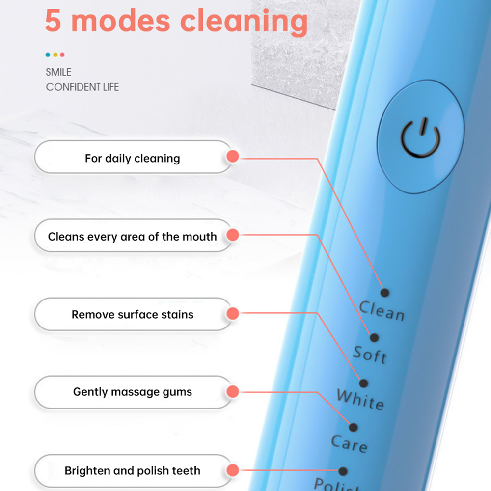 Electric Toothbrush with Smart Timer 5 Modes 8 Brush Heads USB Rechargeable Whitening Toothbrush for Adults and Kids