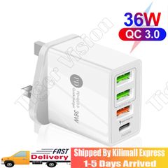 36W USB Charger Real Fast Charging QC2.0 3.0 UK Standard Plug PD Charger USB C Quick Charge Adapter For Mobile Phone Laptop Charger Plug White as picture