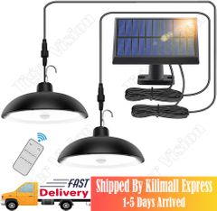 Remote Control Solar Pendant Light Outdoor Indoor Double Head Motion Sensor Shed Lights 900LM IP65 Waterproof 3 Lighting Modes Black one size one size
