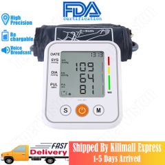 FDA Certification Blood Pressure Monitor Medically Accurate Upper Arm Cuff Rechargable Digital Blood Pressure Machine Voice broadcast White as picture