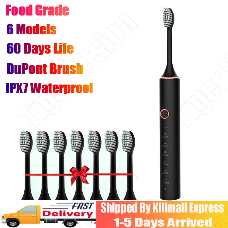 Electric Toothbrush Rechargeable Powerful Sonic Cleaning 8 DuPont Brush Heads 6 Modes Oral Care Powered Toothbrushes Smart Timer