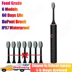 Electric Toothbrush Rechargeable Powerful Sonic Cleaning 8 DuPont Brush Heads 6 Modes Oral Care Powered Toothbrushes Smart Timer Black