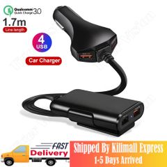 12A/60W Car Charger Adapter QC3.0 4USB Fast Charging 5.6ft Extension Cord Cable Compatible with all USB Devices Black as picture