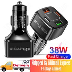 38W Car Charger Fast Charging 2QC 3.0+2PD Ports Compatible with All Devices Black as picture