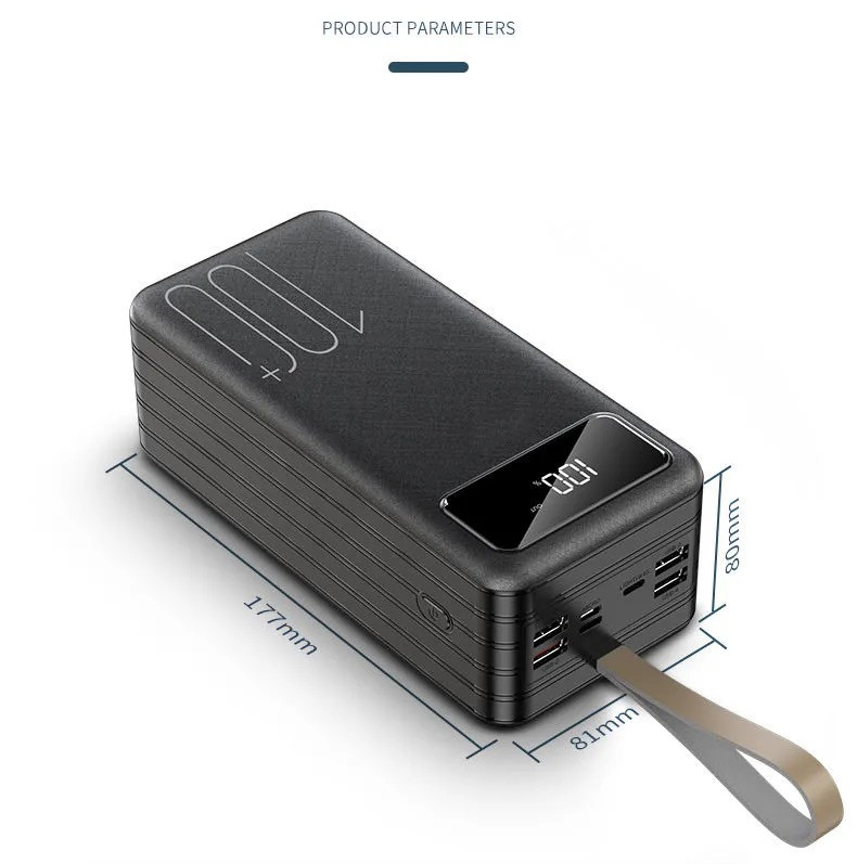 100000mAh Power Bank with Built-in Charging Cable 18W Fast Charge & LED Flashlight 4 USB Ports LED Display 370Wh Powerbank with Lanyard