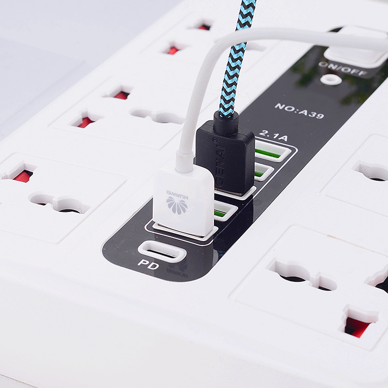 Universal Power Strip Power Socket USB Charger Adapter Surge Protector Heavy Duty Overload Protection Plug Multiple Outlets 8 Way Outlets 5 USB 1 PD Charging Port 7 Feet Long Extension Cord