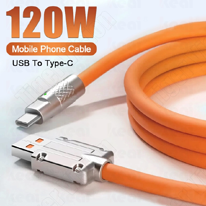 6A/120W USB Cable Super Fast Charge QC2.0 3.0 USB Charging Cable Type C Cable Zinc Alloy Liquid Soft Silicone Mobile Phone USB Charging Data Cable for Android