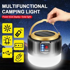 High Brightness Solar Light Emergency Lighting Rechargeable Remote Control LED Lamp Solar Portable Indoor Outdoor Lighting Room Night Market Outdoor Hanging Light Black one size 300W