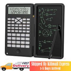 240 Functions Handwritable Scientific Calculator with LCD Notepad 12-Digit LCD Display With Erasable Writing Tablet Professional Portable Foldable Calculator For Home School Meetin Black