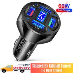 Max 66W Car Charger Fast Charging 4USB Ports Charger Adapter Compatible with All Devices Black as picture
