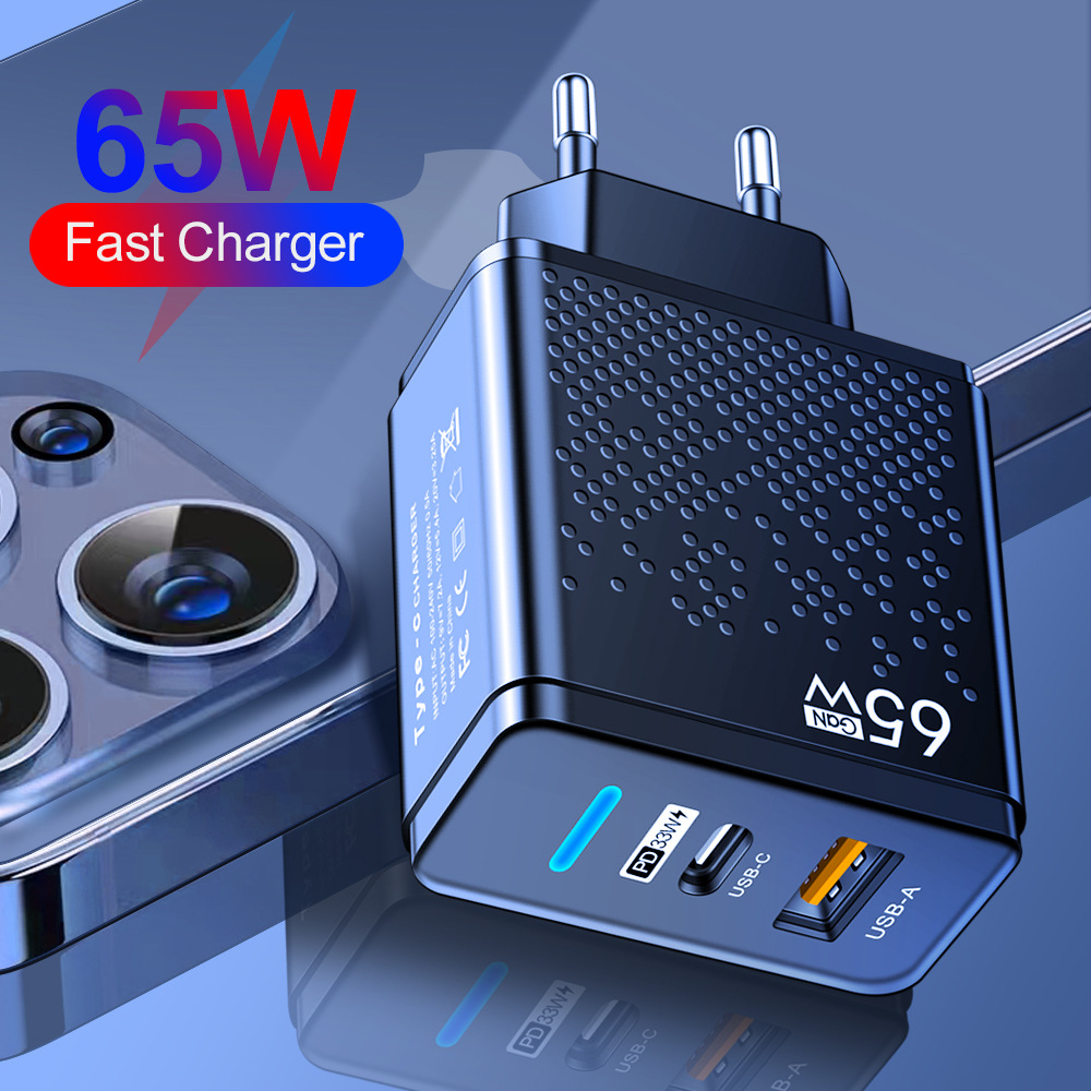 65W GaN Supercharger UK Plug with PD3.0 & QC3.0 Laptop iPhone Samsung Huawei Universal Compatibility 110-240V 3X Faster Charge