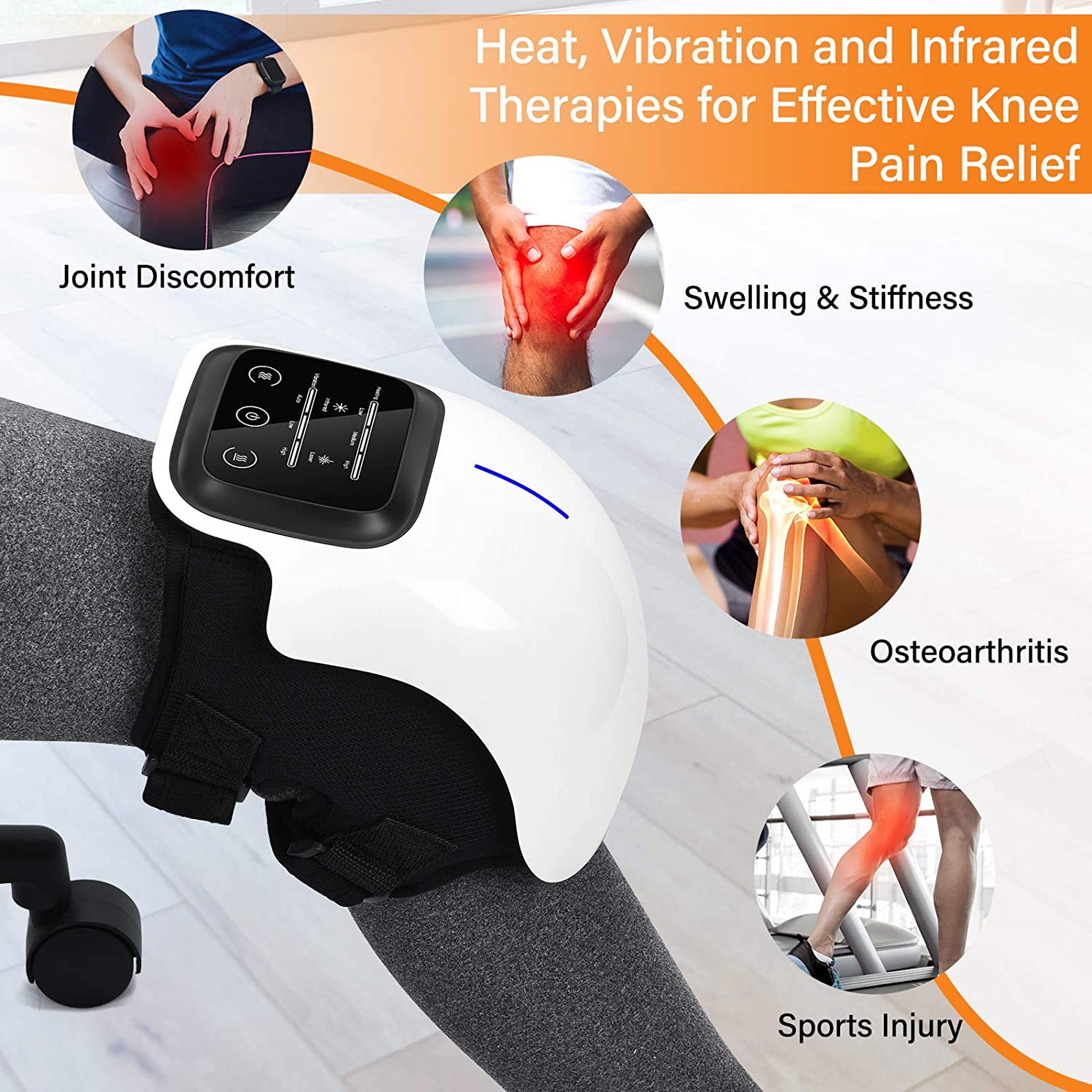 Heating Knee Massage Rechargerable Physiotherapy Leg Massager 3 Levels of Temperature and Intensity Carbon Fiber Hot Pack Touch Control Vibration Massage to Relieve Stress and Fatigue