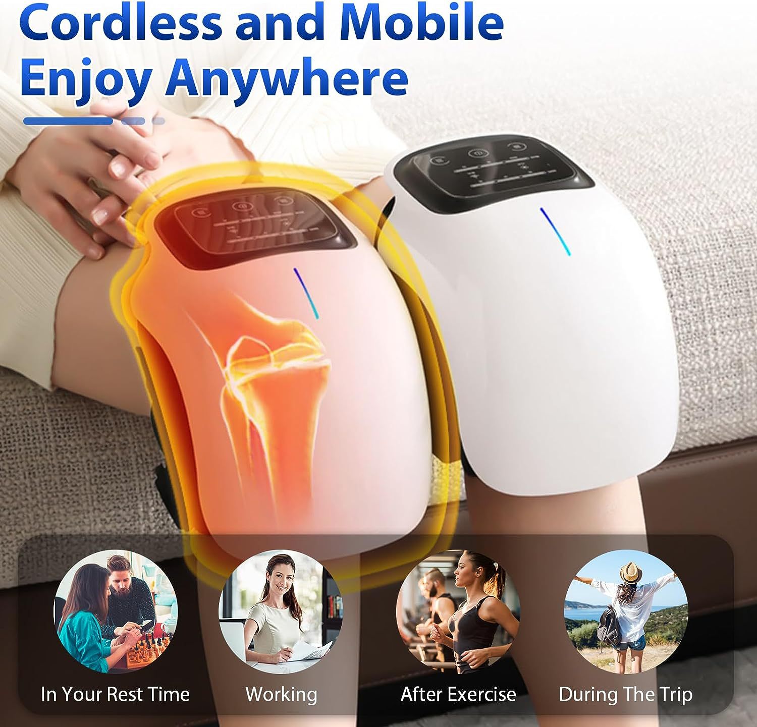 Heating Knee Massage Rechargerable Physiotherapy Leg Massager 3 Levels of Temperature and Intensity Carbon Fiber Hot Pack Touch Control Vibration Massage to Relieve Stress and Fatigue