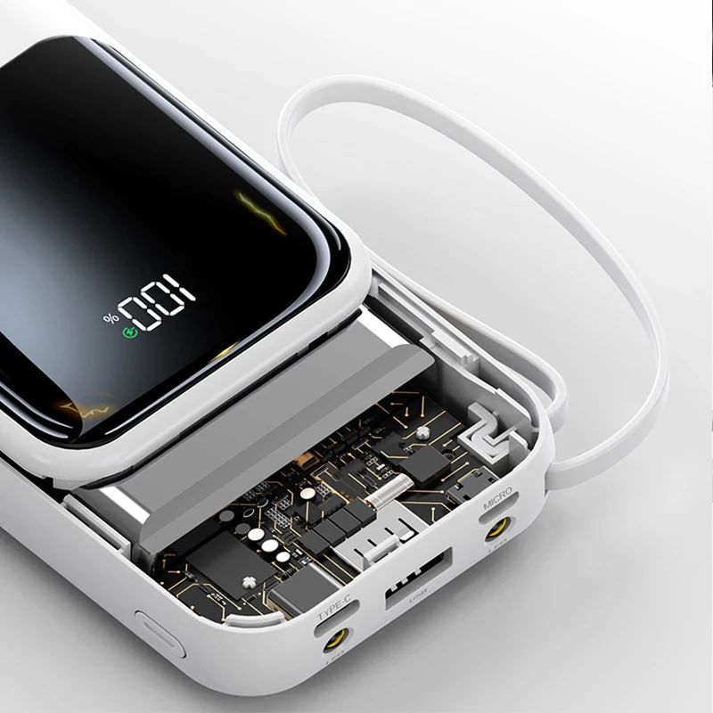 10000mAh/20000mAh Power Bank Portable External Battery Charger Daul Output Phone Charging LCD Display Powerbank LED Flashlight with Cable