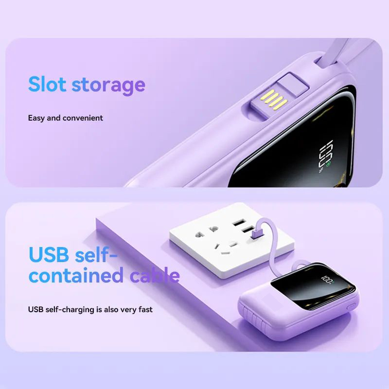 10000mAh/20000mAh Power Bank Portable External Battery Charger Daul Output Phone Charging LCD Display Powerbank LED Flashlight with Cable