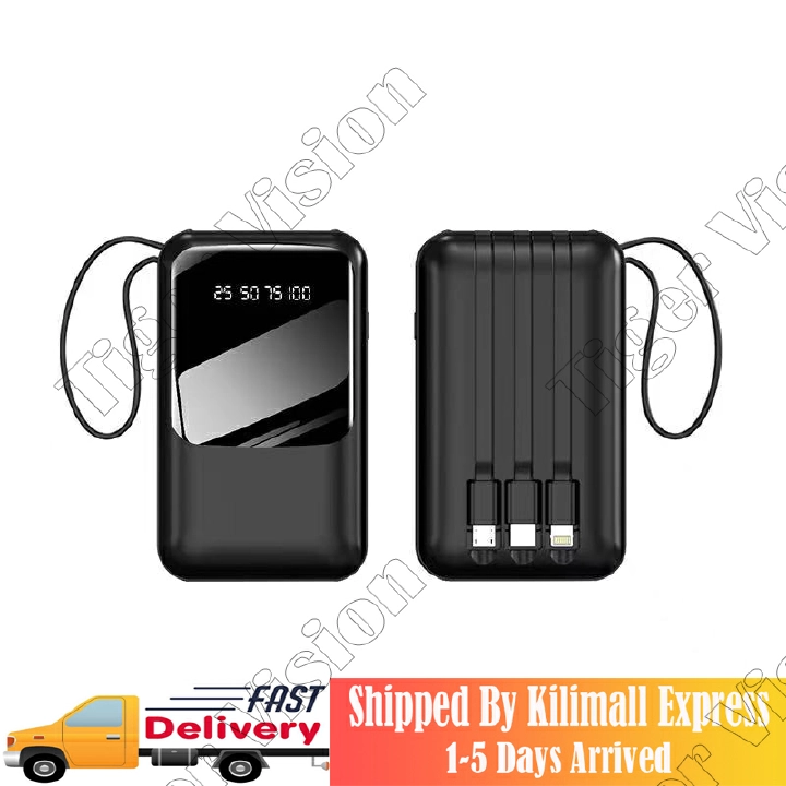 10000mAh/20000mAh Power Bank Portable External Battery Charger Daul Output Phone Charging LCD Display Powerbank LED Flashlight with Cable