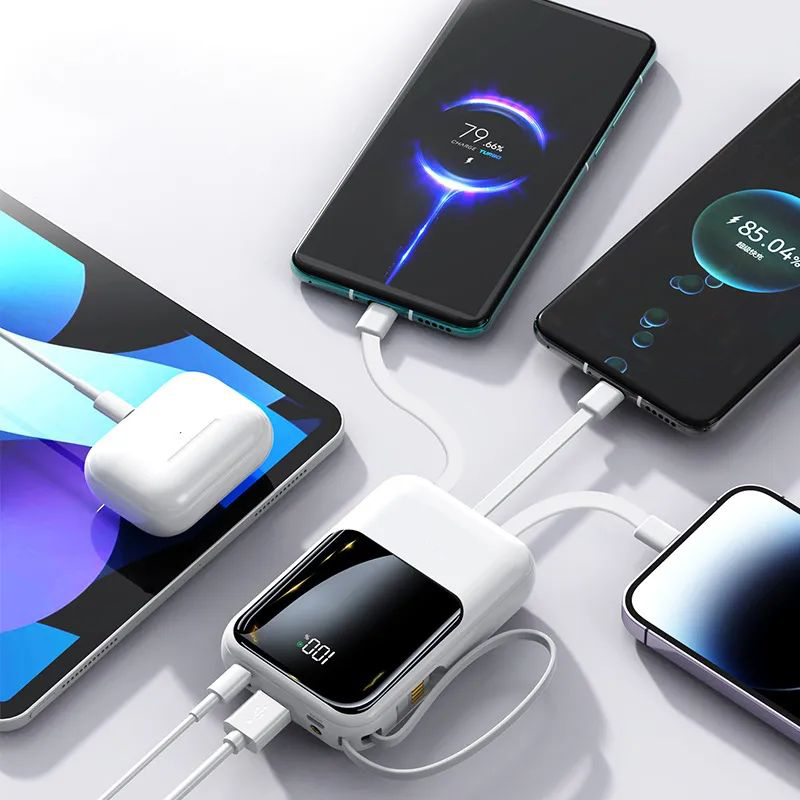 10000mAh/20000mAh Power Bank Portable External Battery Charger Daul Output Phone Charging LCD Display Powerbank LED Flashlight with Cable