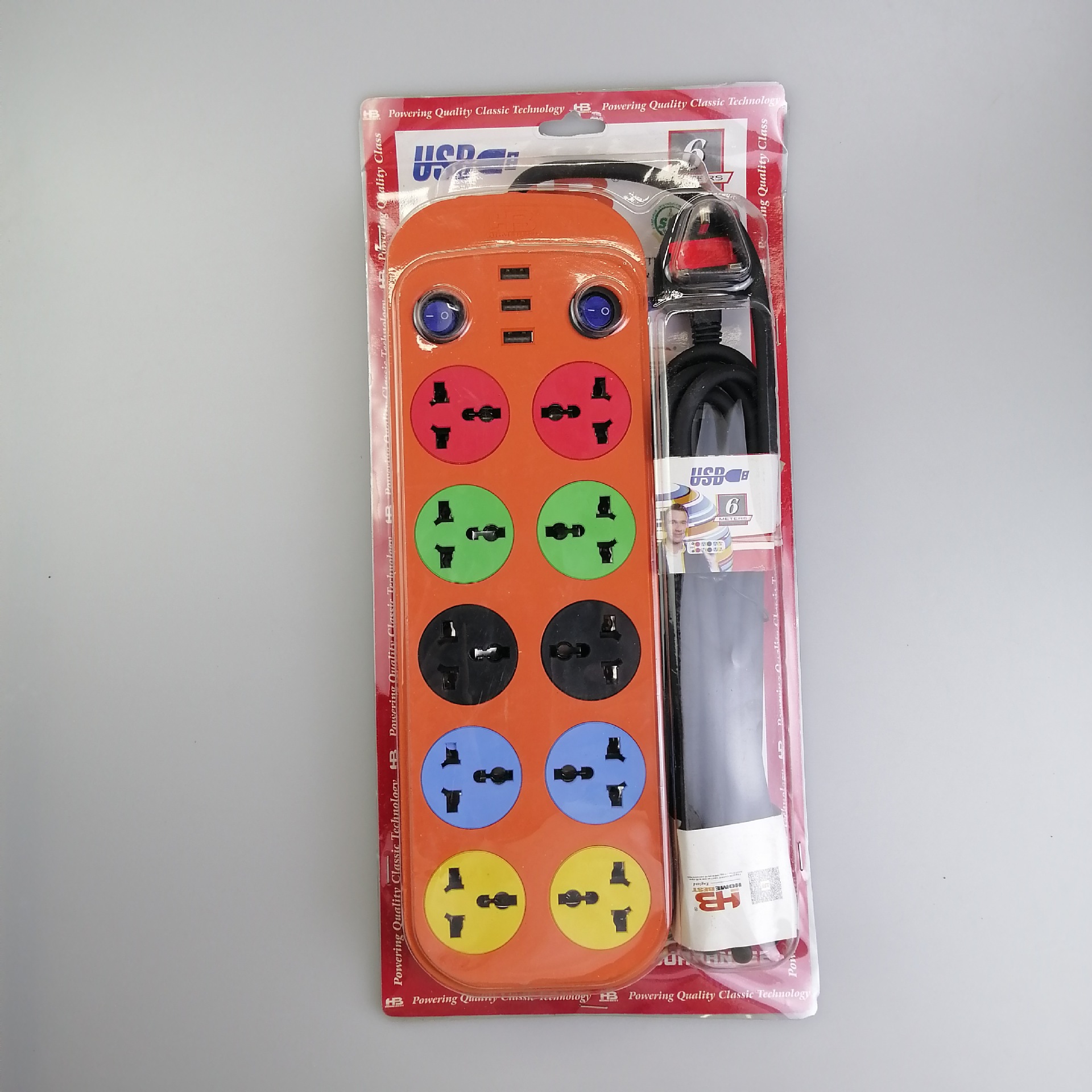 UK Plug Power Strip with Fuse 10 Outlets Power Socket Heavy Duty Surge Protector 2500W 3 USB Charger Fireproof Extension Cord (7ft)