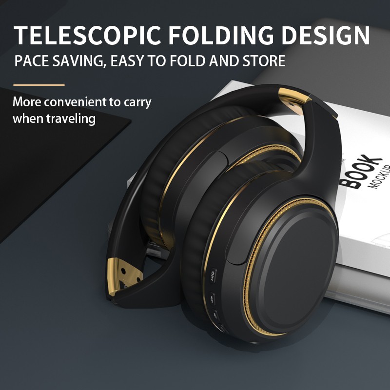 Bluetooth Headphone Deep Bass Wireless Headphones Foldable Woofer True Wireless Headset with Mic Support TF Aux