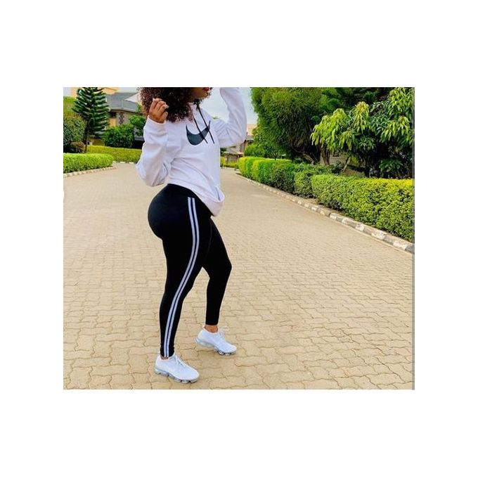 Fashion Assorted leggings Black Tight With White Strips on the side-