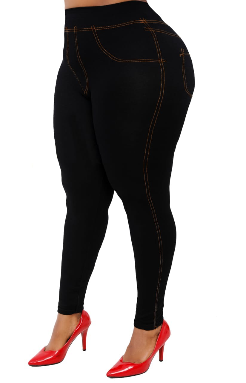Elegant Navy Blue Denim Legging Tight-NAVY BLUE AND BLACK FREE SIZE-