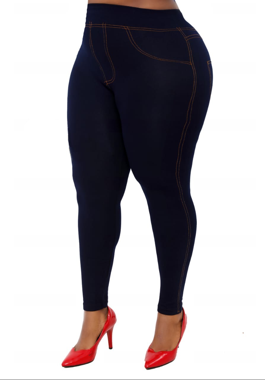 Elegant Navy Blue Denim Legging Tight-NAVY BLUE AND BLACK FREE SIZE-