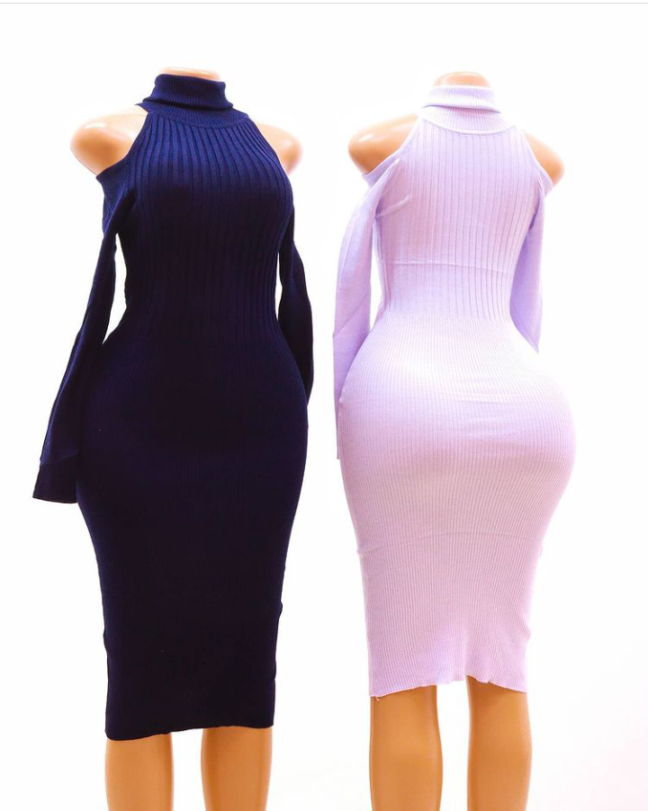 Turtle Neck Sweater Dress-BLUE/BLACK/RED/GREEN/NAVY BLUE