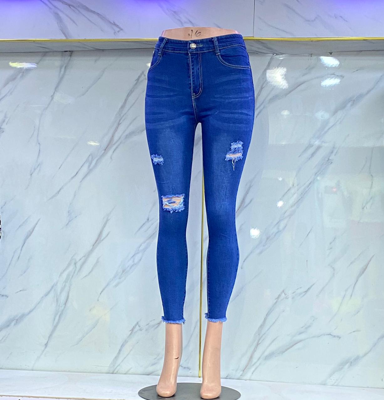 LADIES RIPPED BLUE RUGGED JEANS-