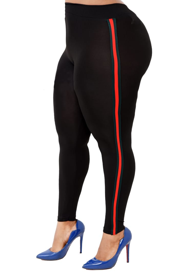 Fashion Assorted leggings Black Tight With White Strips on the side-