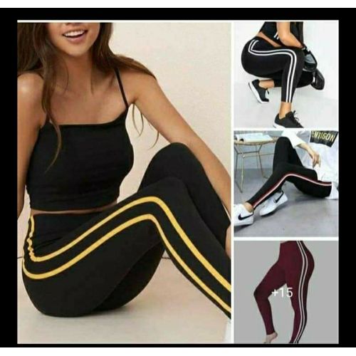 Fashion Assorted leggings Black Tight With White Strips on the side-