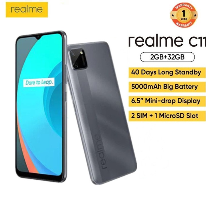 Realme C11 2GB+32GB Phones 6.5&quot; 5000mAh (Dual SIM+1 MicroSD) 13MP Super Night Camera Smart Phone