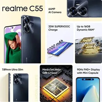 REALME C55 17,1 cm (6.72) Double SIM Android 13 4G USB Type-C 8 Go 256 Go  5000 mAh Or : : Electrónica