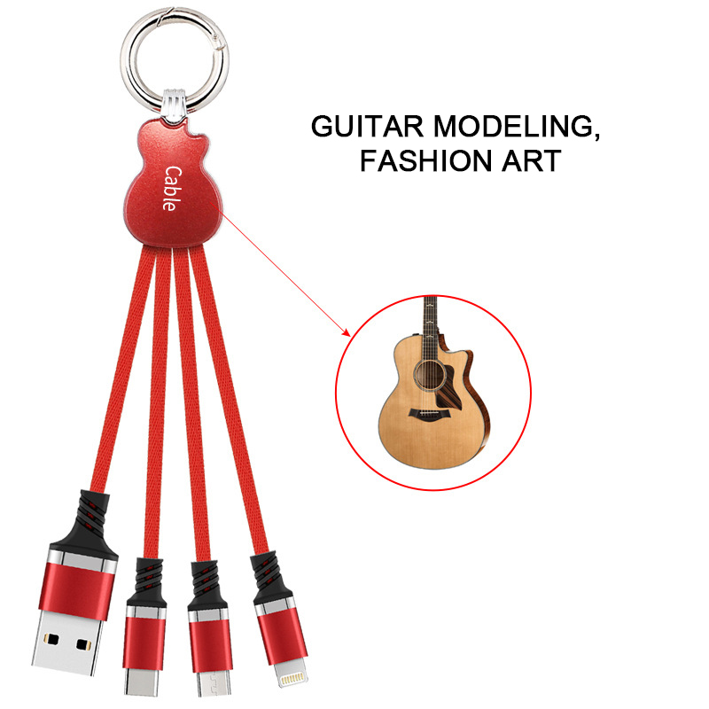 Multi 3 In 1 Micro USB TypeC Charging Cable Guitar Design Data Sync Line Lighting Cable Samsung