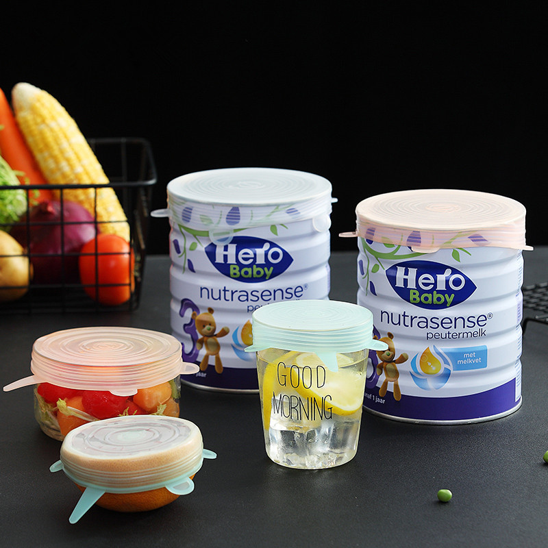 New arrival 6 Pcs/Set Food Silicone Cover Cap Lids For Cookware Bowl Reusable Stretch Lids Kitchen supplies