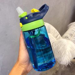New arrival 500ML 4 Colors Plastic Sport Water Bottles Cup Children home Feeding Straw Juice Drinking Bottle Blue 500ML