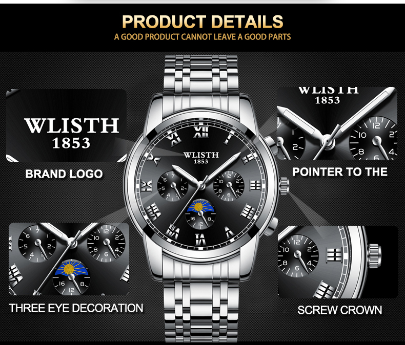 Men's Watch Steel Strap Watch for Men Waterproof Luminous Watch Quartz Wristwatch Date Male Clock