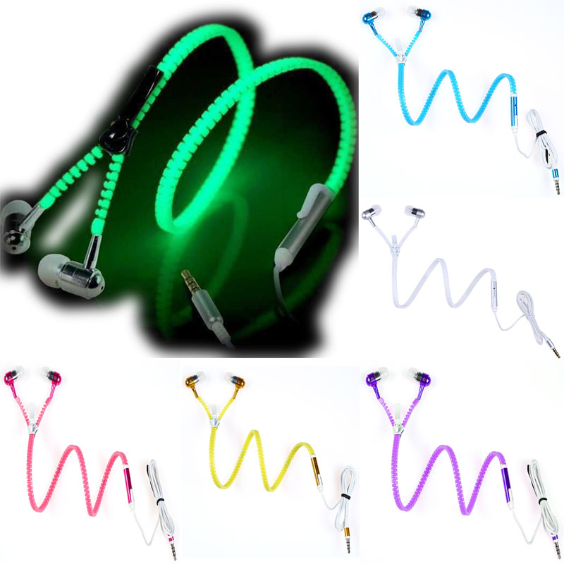 Luminous Earphone Glowing Zipper In-Ear Sports Headset Wired Handfree Stereo With Cool Microphone