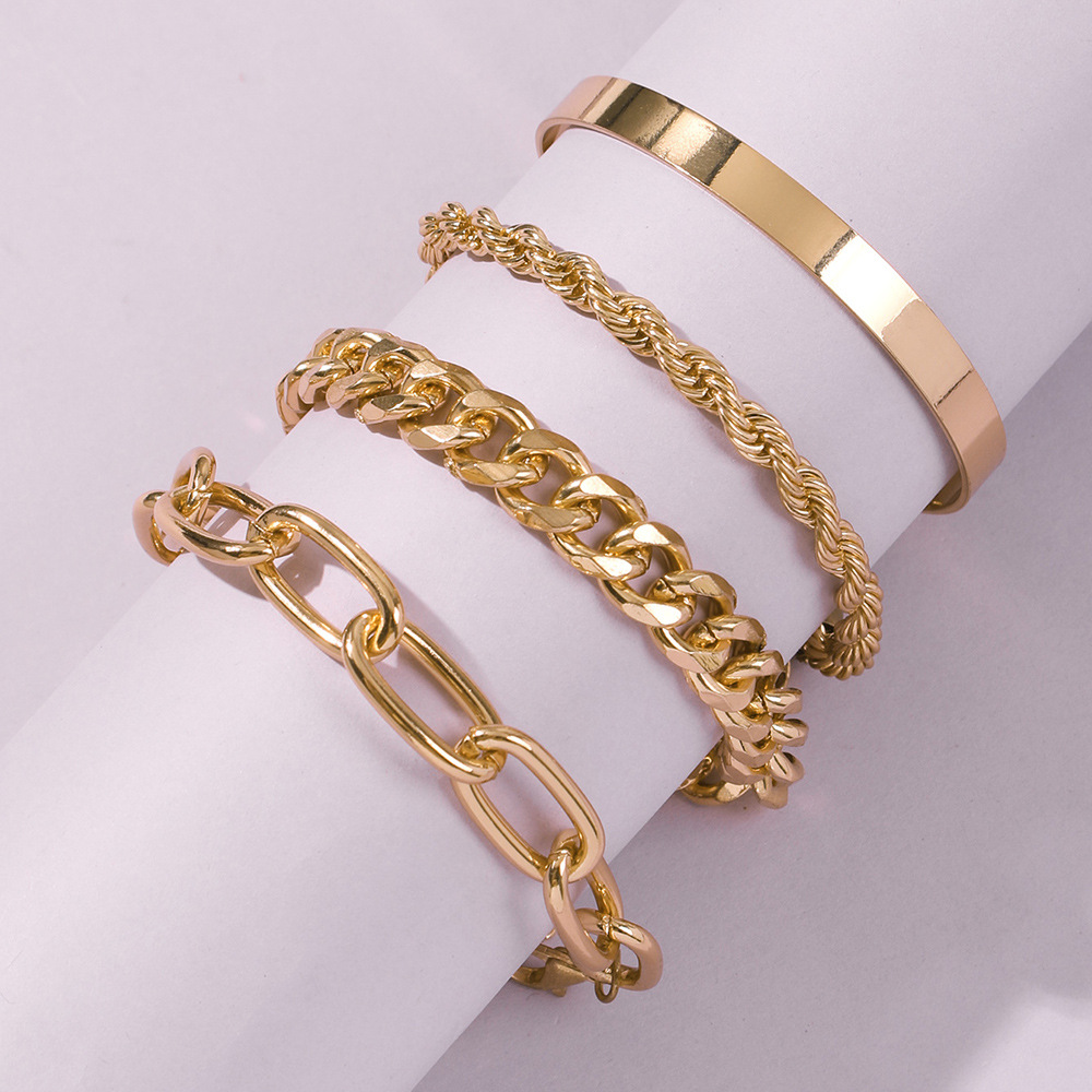 4pcs Punk Curb Cuban Chain Bracelets Set for Women Miami Boho Gold Color Bracelets Bangles Jewelry