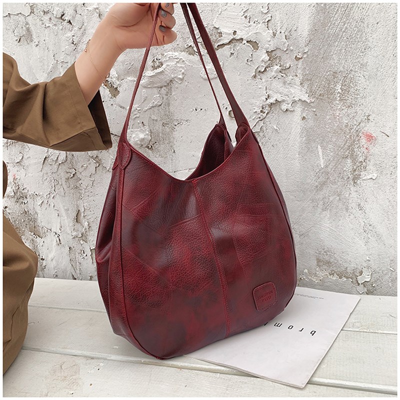 Retro Casual Shopping Bag Women Leather Totes Shoulder Bags Simple Multi-compartment Ladies Handbag