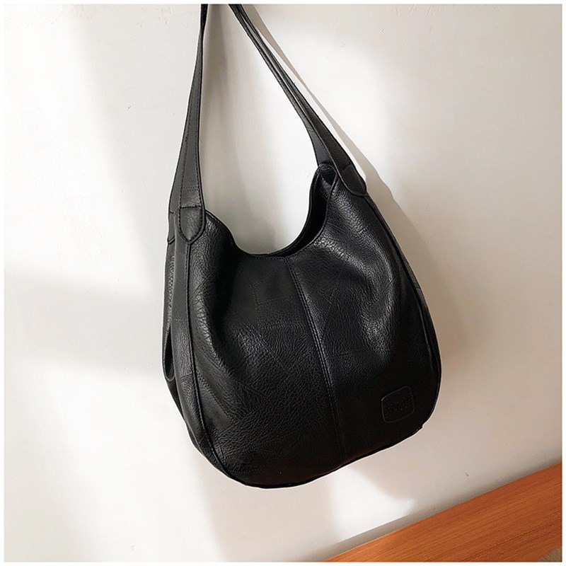 Retro Casual Shopping Bag Women Leather Totes Shoulder Bags Simple Multi-compartment Ladies Handbag