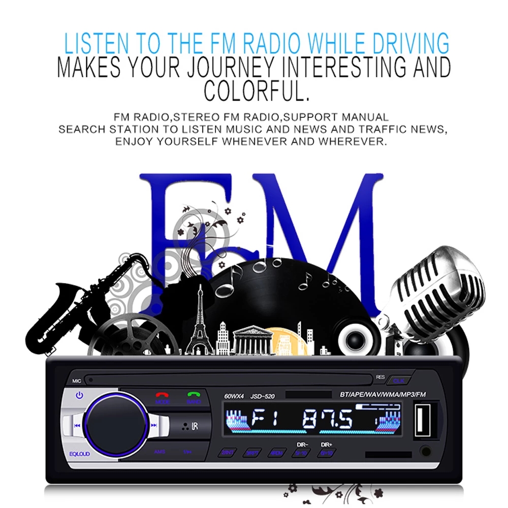 Bluetooth Autoradio Car Stereo Radio FM Aux Input Receiver SD USB 12V In-dash 1 din Car MP3 Player