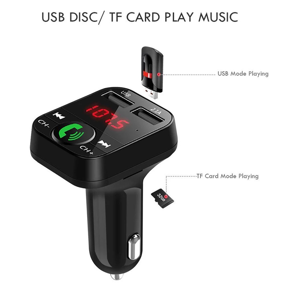 Bluetooth Wireless Car kit Handfree LCD FM USB Car Charger 2.1A MP3 Music TF Card U disk AUX Player