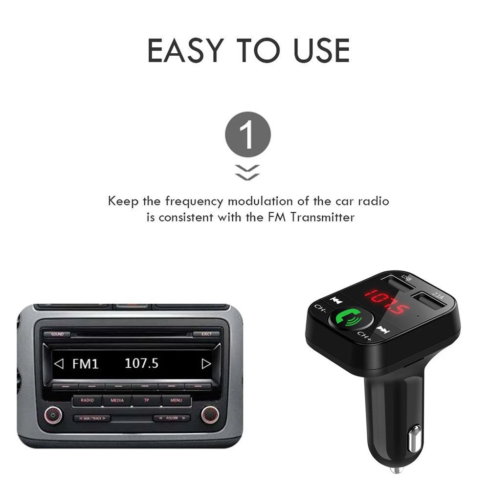 Bluetooth Wireless Car kit Handfree LCD FM USB Car Charger 2.1A MP3 Music TF Card U disk AUX Player