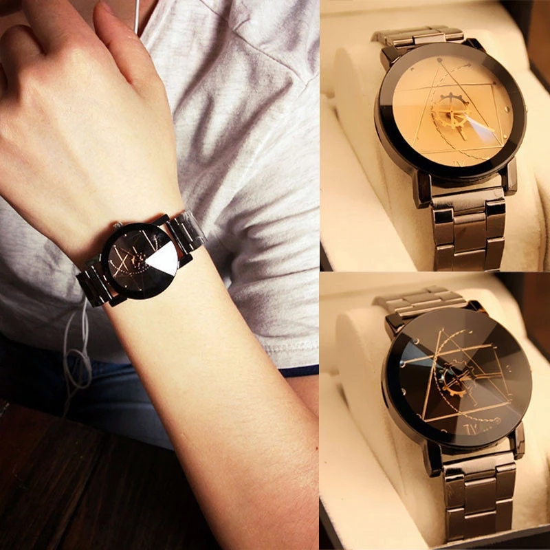 New 2Pcs Couple's Watch Men Women Watch Stainless Steel Watches Mens Quartz Analog Wrist Watch Men