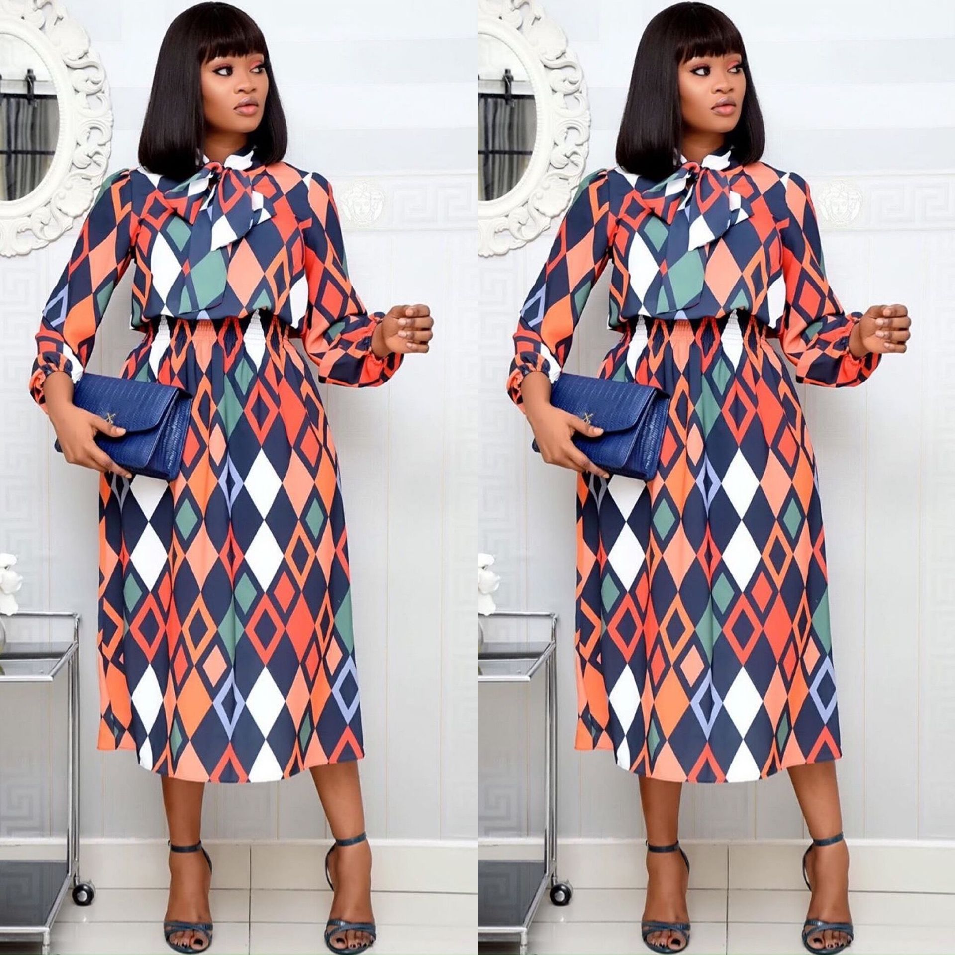 Newest Women's Autumn Bandage Dresses Printing Long sleeve Dress Work Party Plus Size Dresses