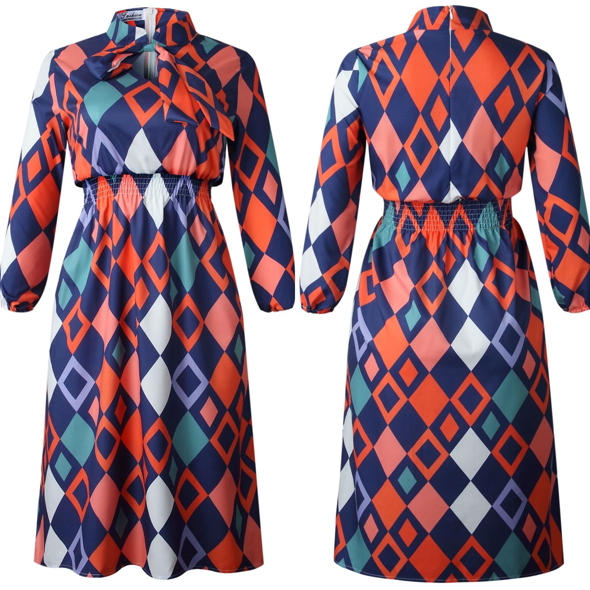 Newest Women's Autumn Bandage Dresses Printing Long sleeve Dress Work Party Plus Size Dresses