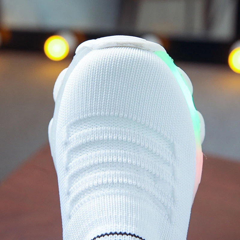 Kids Sneakers Children Girls Boys Letter Mesh Led Luminous Socks Sport Run Sneakers Light Up Shoes
