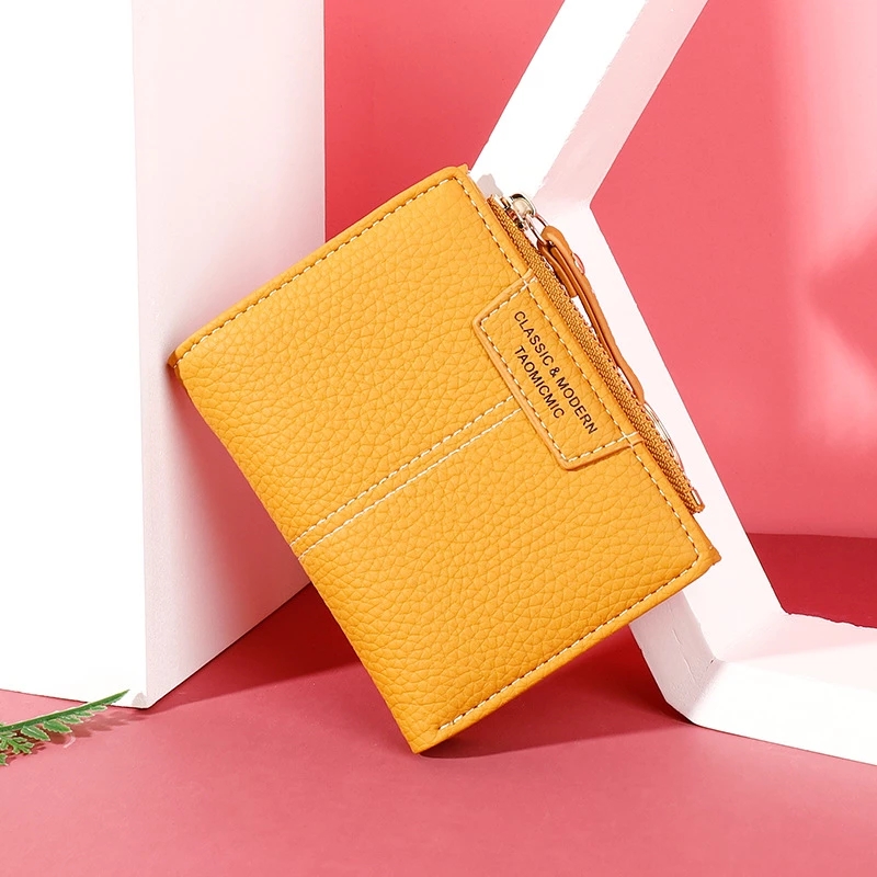 Yellow Women Wallet Soft PU Leather Female Purse Mini Holder Coin Slim Small Purse Zipper Keychain